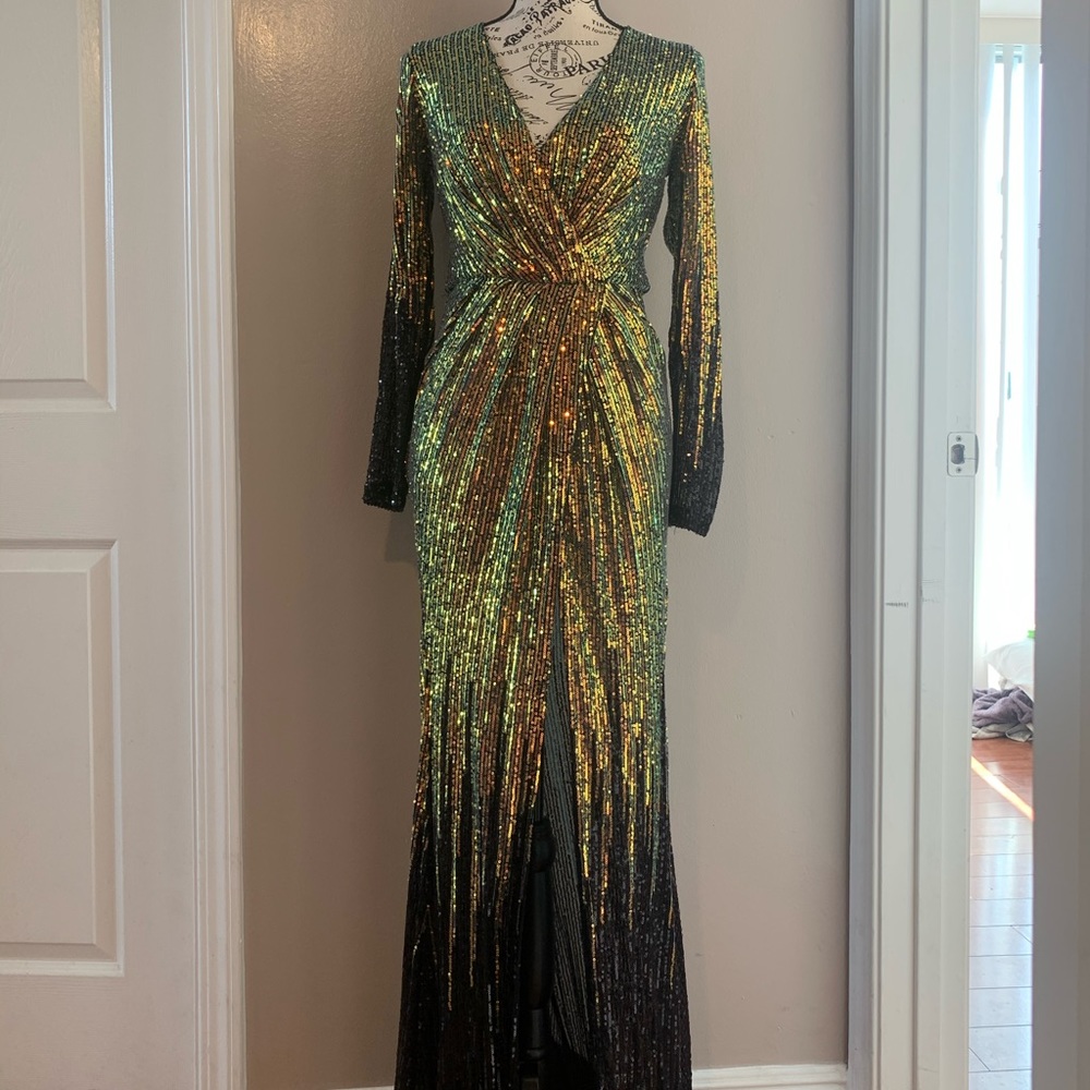 Multi color sequin long sleeve dress